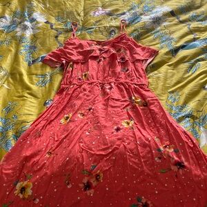 Coral Floral Empire waist Maxi dress